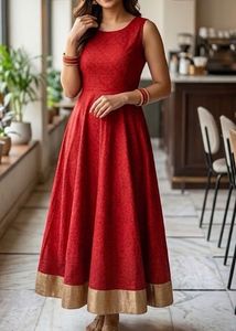 Casual Red Cotton Kurta