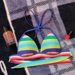 Colorful Striped Bikini Top S