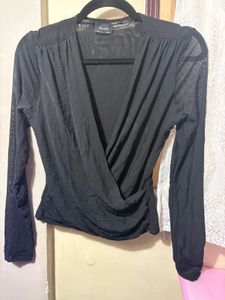 Chic Black Sheer Wrap Top