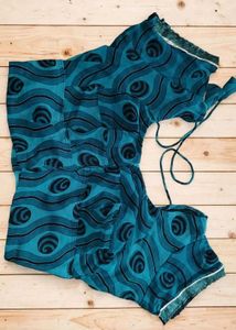 Teal & Black Abstract Print Blouse