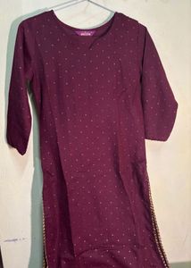 Wine Kurta with Floral Dupatta
