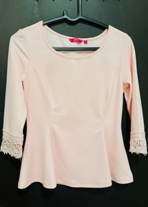 Pale Pink Top with Lace Cuffs