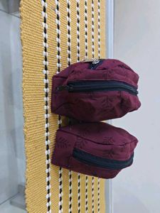 Set of 2 Burgundy Leaf Print Pouches