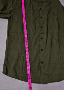 Men's Olive Green Band Collar Shirt