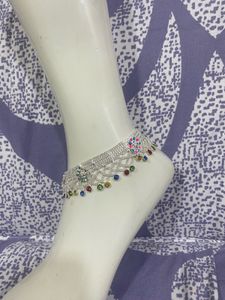 Silver Anklet with Colorful Beads