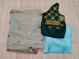 Sea Green Net embellished Saree