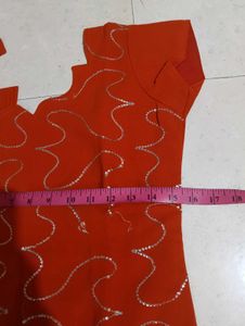 Orange Kurta Set with Silver Embellishments