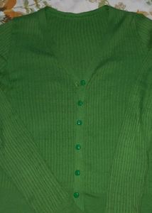 Green Cardigan Ribbed Top