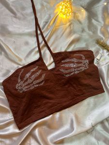 Sparkly Skeleton Hand Crop Top