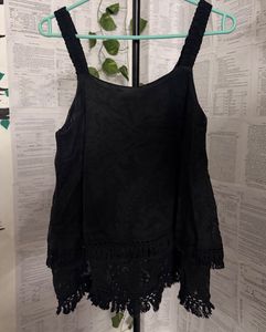 Black Lace Trim Tank Top (S)