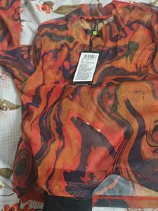 Mesh Swirl Print Long Sleeve Top