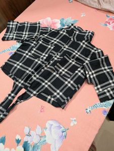 Black &amp; White Checkered Tie-Front Shirt