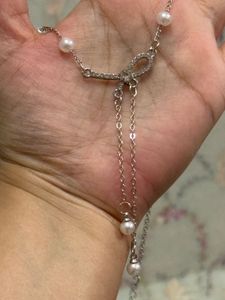 silver plated Elegant Pearl and Bow Necklace
