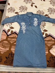Denim Kurta with Embroidery