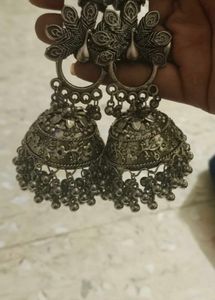 Silver Peacock Jhumka Earrings