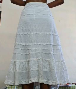 White Tiered Midi Skirt