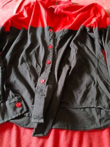 Red &amp; Black Color Block Shirt