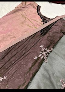 Elegant Pink &amp; Black Kurta Set