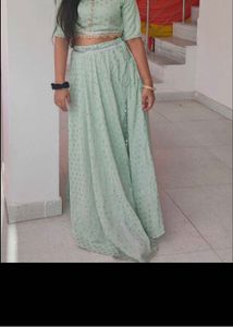 Stylish Mint Green Crop Top & Skirt Set