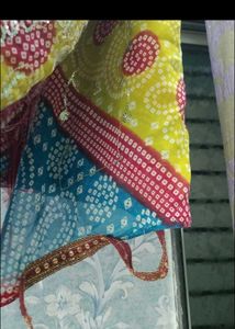 Bandhani Saree - Yellow, Blue, and Red