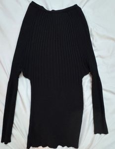 Black Ribbed Knit sweater Mini Dress