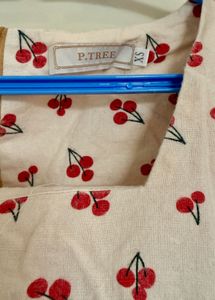 Cute Cherry Print Puff Sleeve Dress
