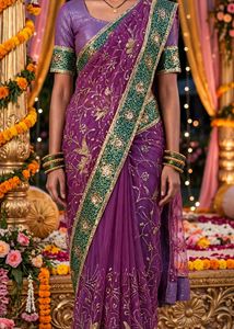 Exquisite Embroidered Purple Saree
