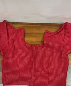 Red Striped Blouse with Embellished Sleeves