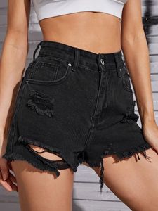 Black Distressed Denim Shorts