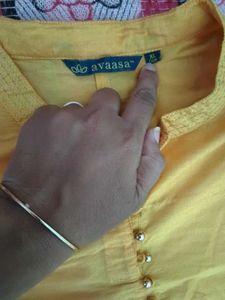 Yellow Kurta with Lace Sleeves