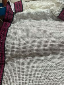 White cottonsilk with pink Border dupatta