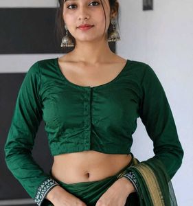Elegant Green Blouse with Silver Border