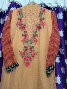 Embroidered Orange Kurti with pant