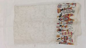 Vibrant tribal saree with machine embroidery work
