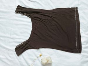 Embellished Brown Cap Sleeve Top