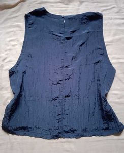 Navy Blue Sleeveless Crinkle Top