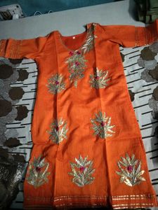 Orange Embroidered Shrara Suit