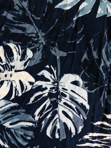 Navy Blue Tropical Print Crop Shirt