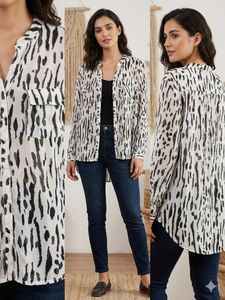 Chic Abstract Print Button-Up Tunic Top