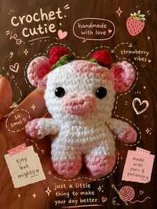 Crocheted cute Strawberry Cow keychain