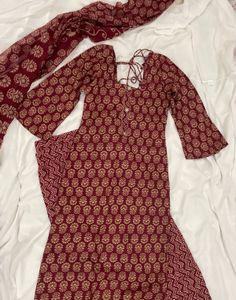 Maroon Floral Kurta Set with Dupatta