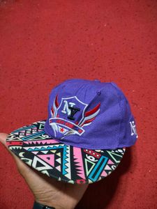 Purple Snapback Cap with Tribal Print Brim