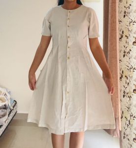 Cream Button-Up Midi Dress
