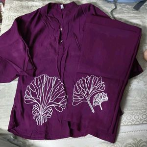 Purple co-ord set with White Leaf Embroidery