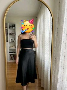 Black Midi Satin Skirt