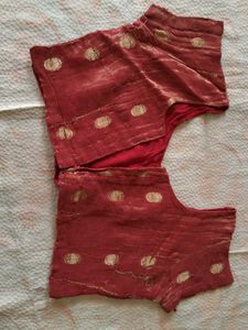 Maroon Brocade Blouse with Gold Polka Dots
