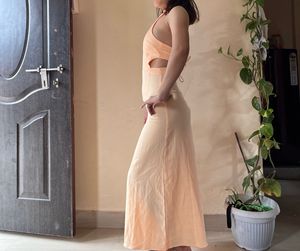 Peach Cutout Halter Maxi Dress