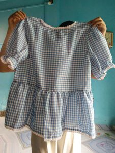 Cute Blue Gingham Peplum Top