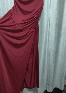 Burgundy Strapless Ruched Maxi Dress
