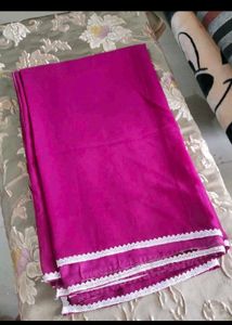 Purple Saree with White Lace Border